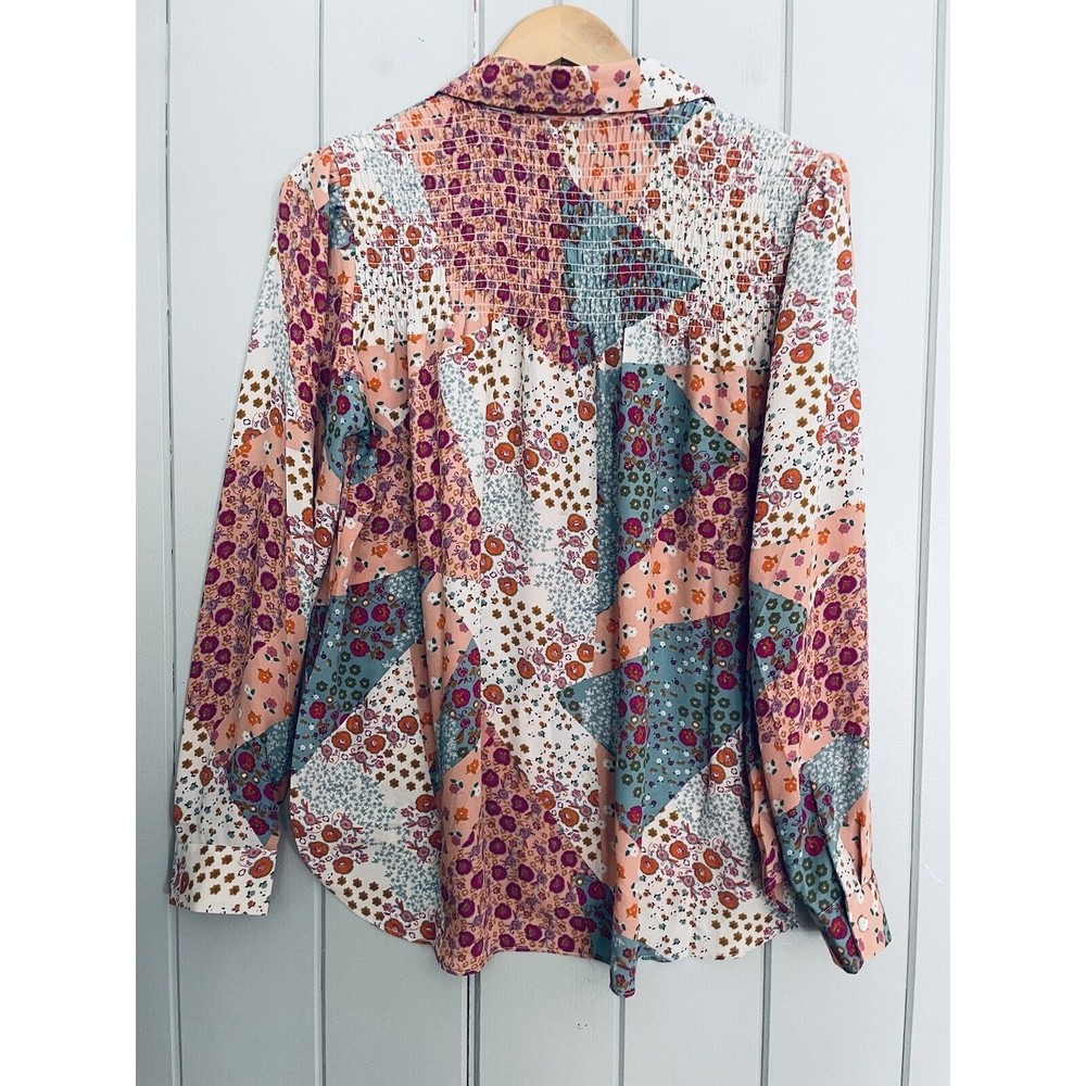 Rose & Olive Top M Medium Patchwork Button Front … - image 6